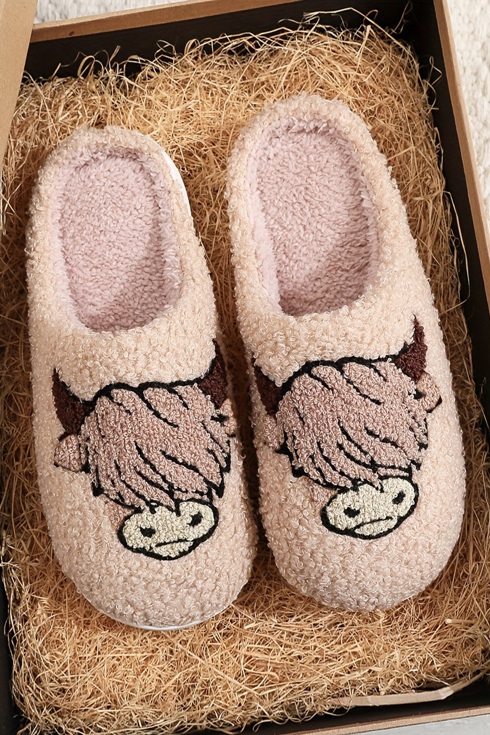 Parchment Cartoon Animal Printed Plush Slippers