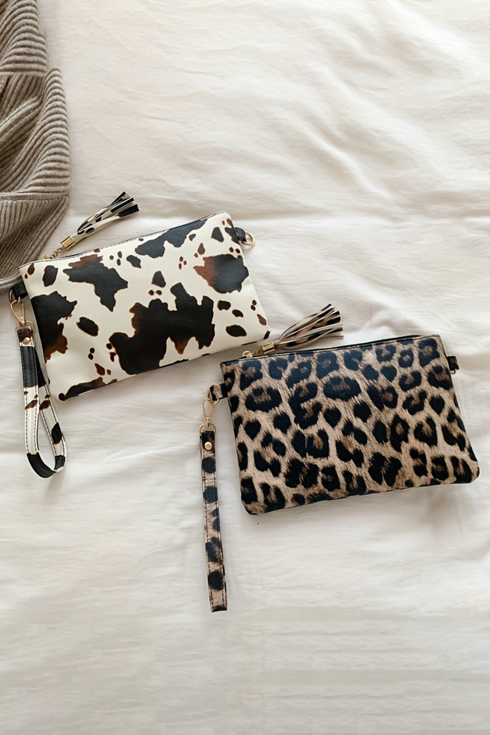 White Leopard Print Wrist Strap Zipped Wallet