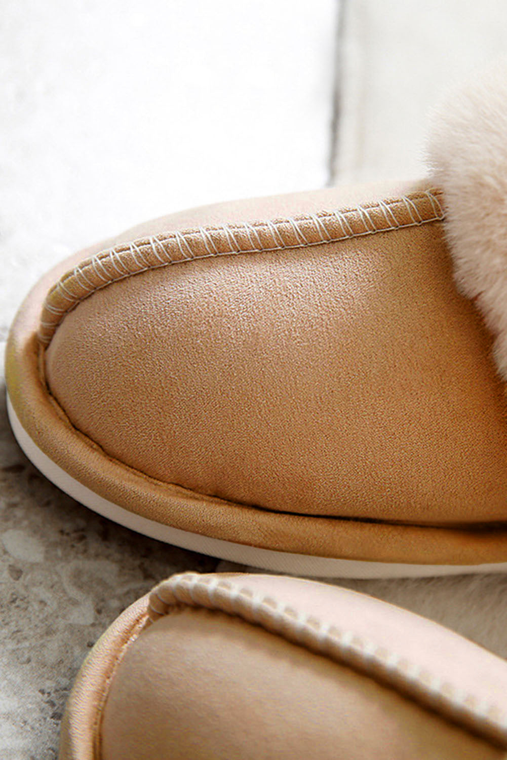 Camel Suede Plush Patchwork Thick Sole Slippers