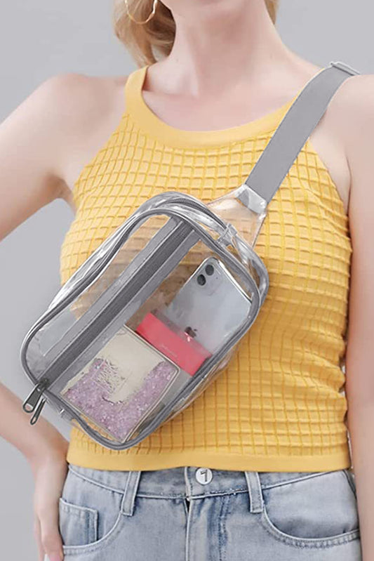 Grey Clear PVC Adjustable Strap Crossbody Bag