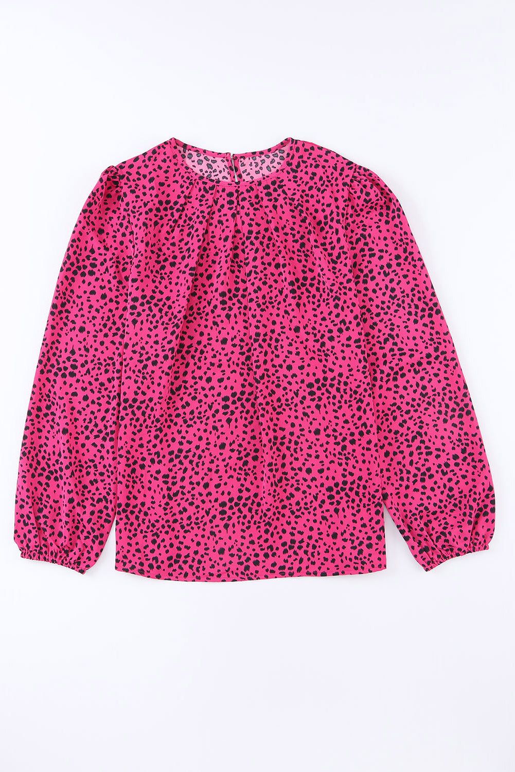 Rose Leopard Long Sleeve Pleated Blouse