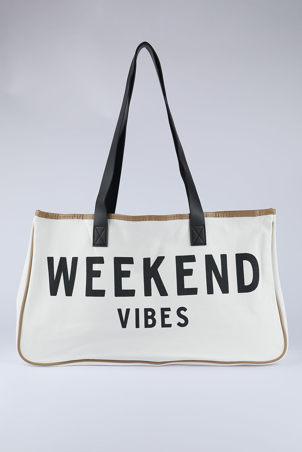 White Casual Letter Print Contrast Binding Canvas Tote Bag