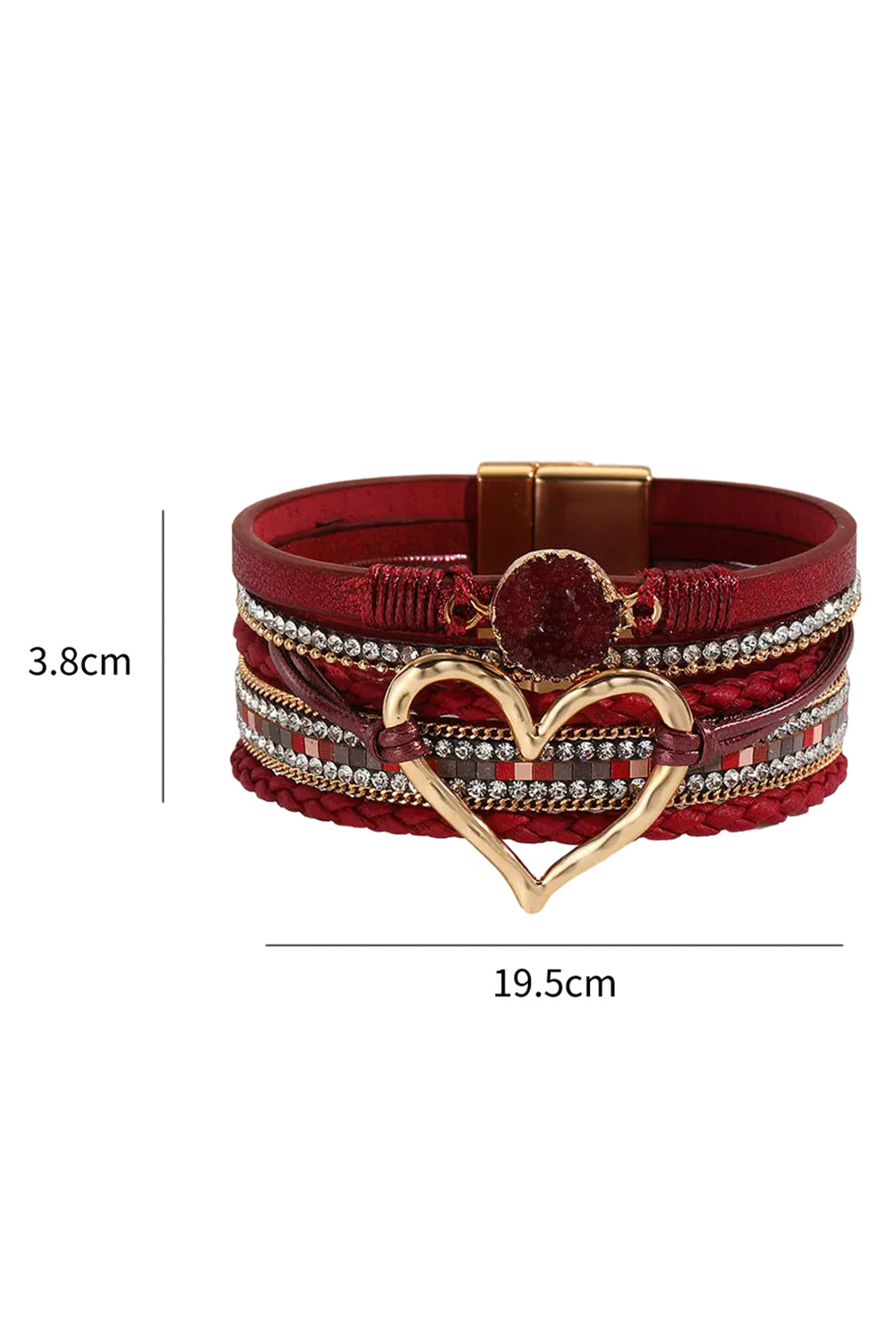 Fiery Red Valentine Rhinestone Heart Layered Bracelet