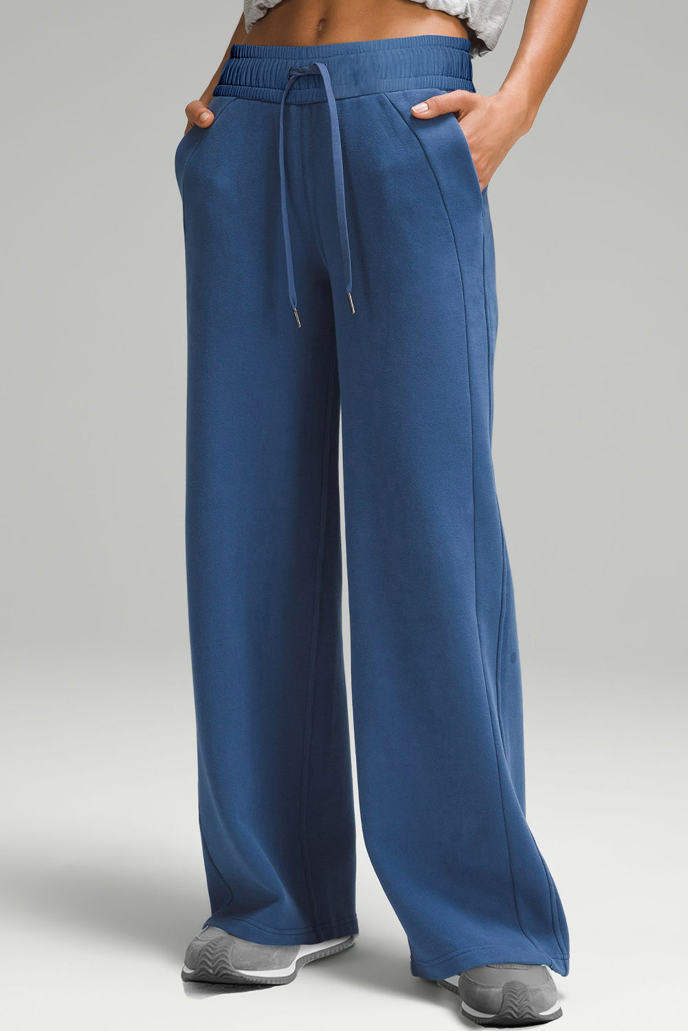 Sail Blue Drawstring High Waist Wide Leg Pocketed Pants