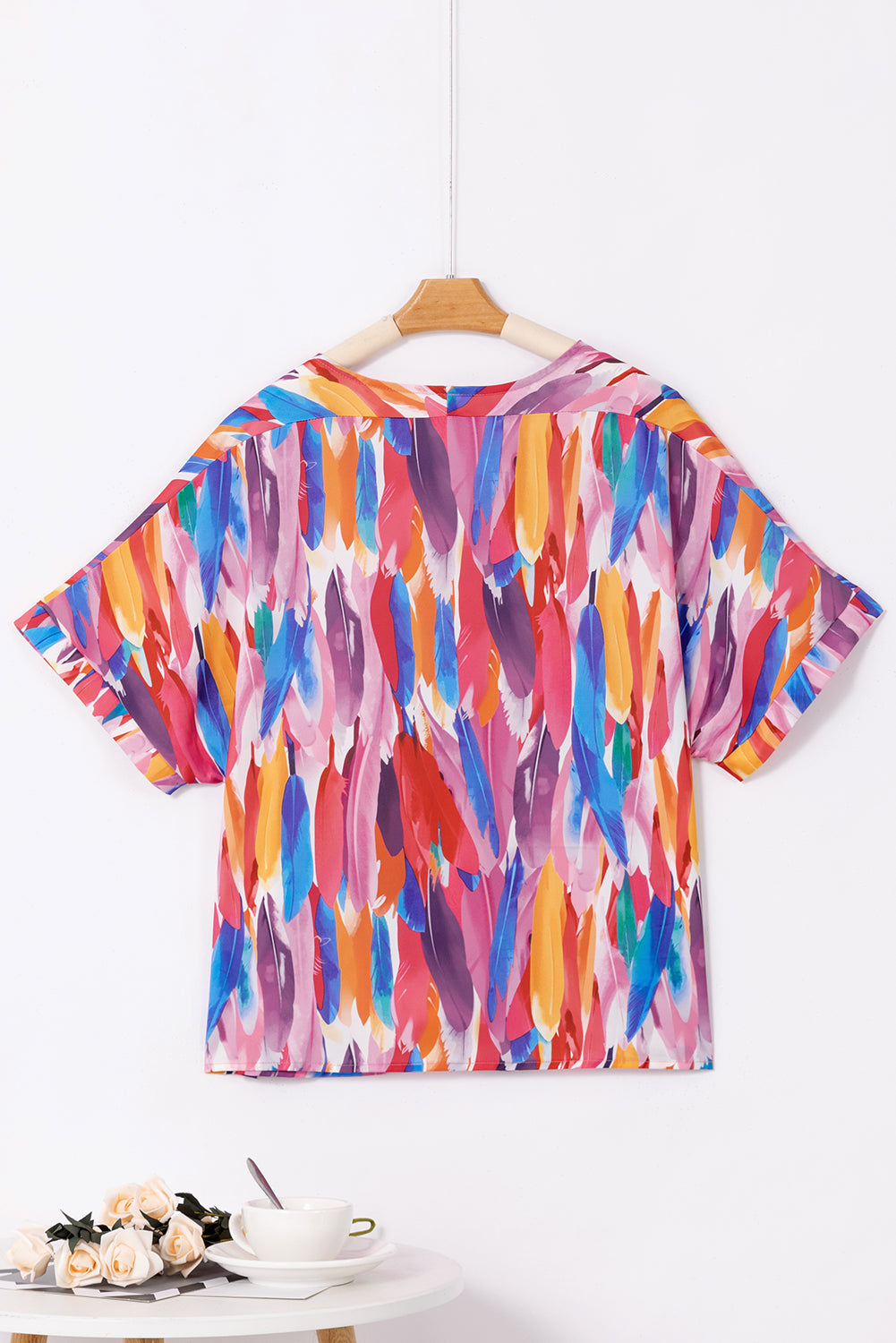 Multicolor Watercolor Abstract Print V Neck Blouse