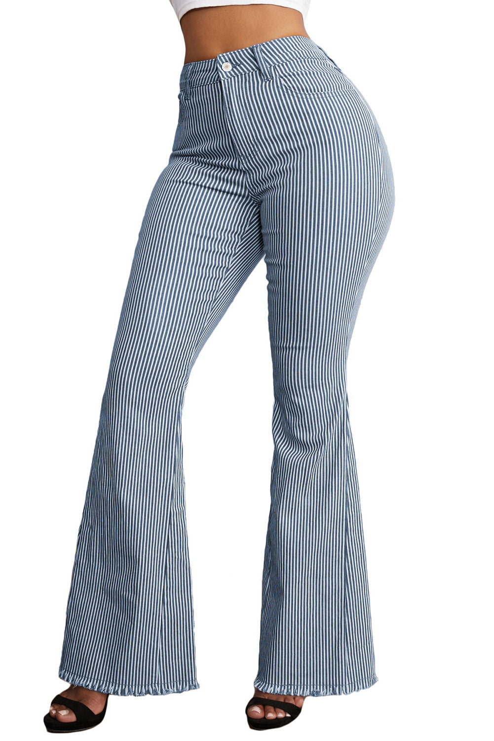 Light Blue Stripe Casual Mid Waist Bell Pants