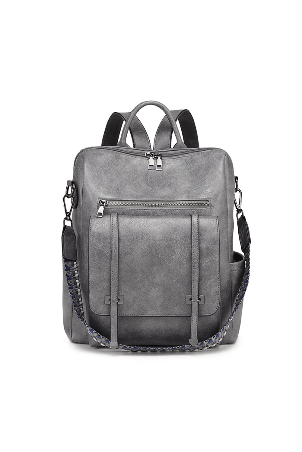 Medium Grey Retro PU Leather Backpack