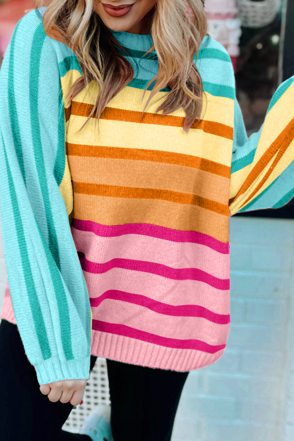 Multicolour Striped Ribbed Edge Gradient Loose Sweater