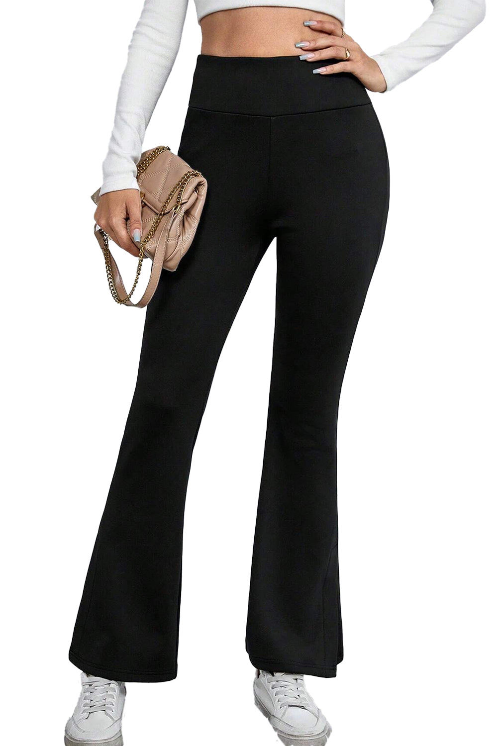 Black Thermal Lined Split Flare Leg Pants