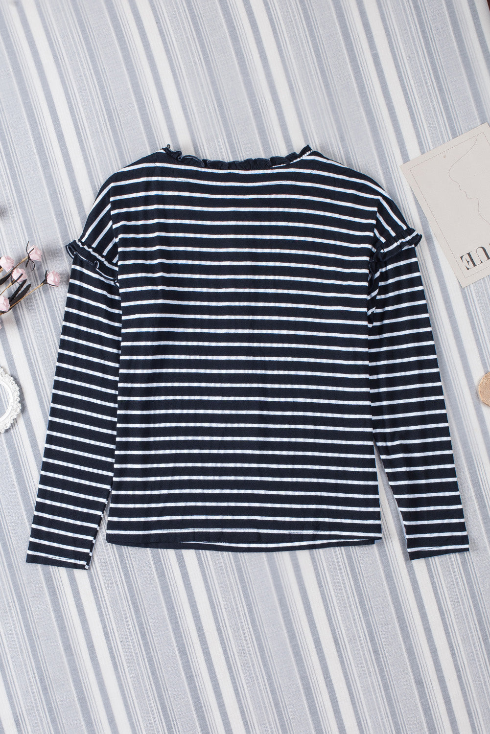 Black Striped Snap Button Casual Long Sleeve Henley Shirt