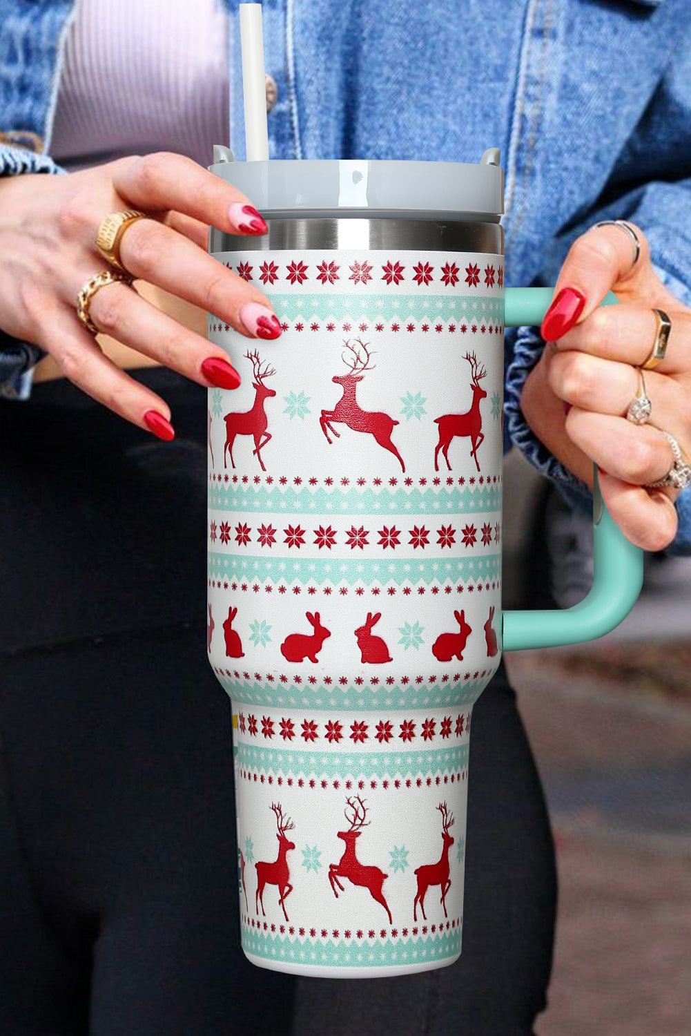 Fiery Red Christmas Pattern Print Stainless Steel Tumblers