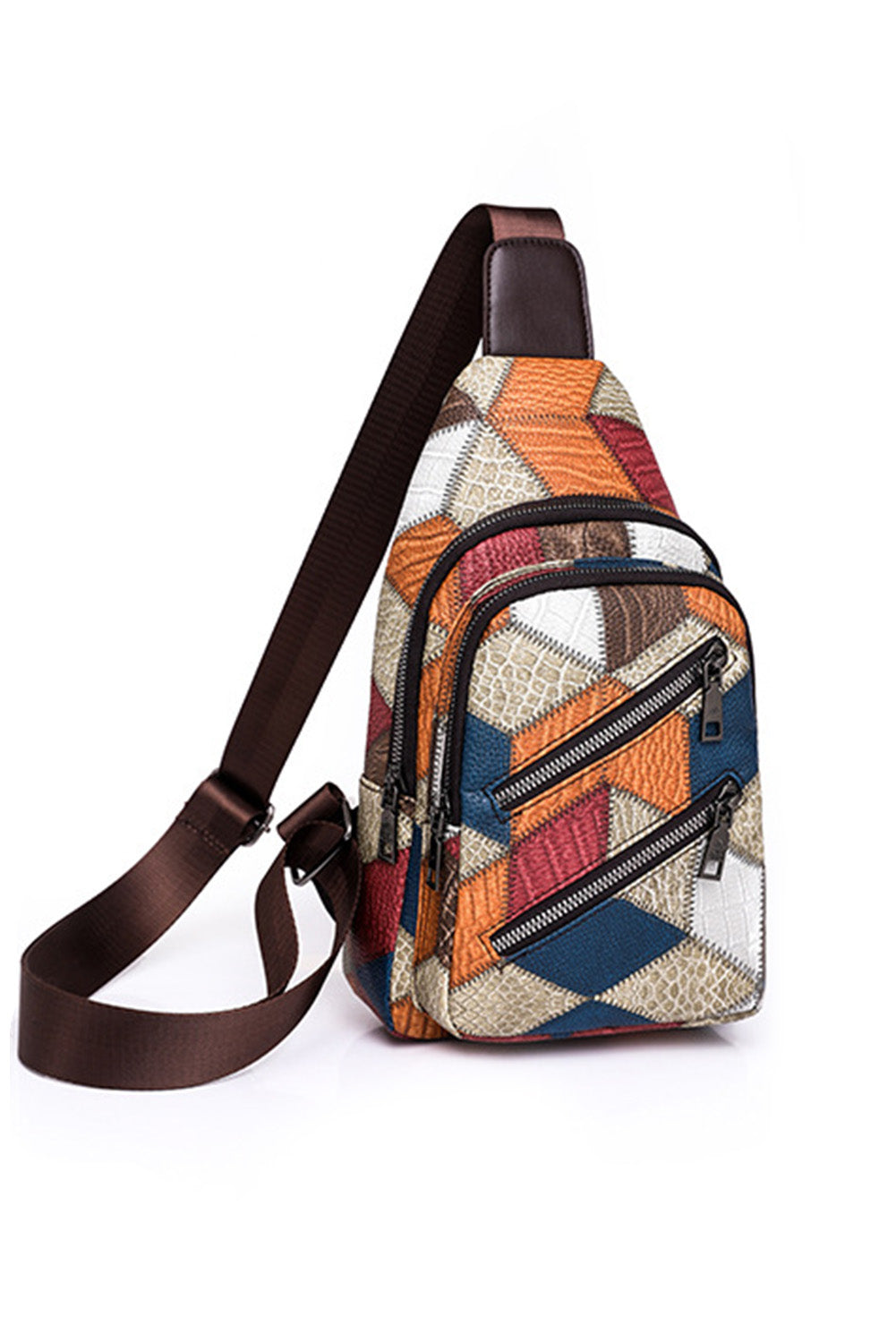 Multicolor Geometric Color Block Stitching PU Crossbody Bag