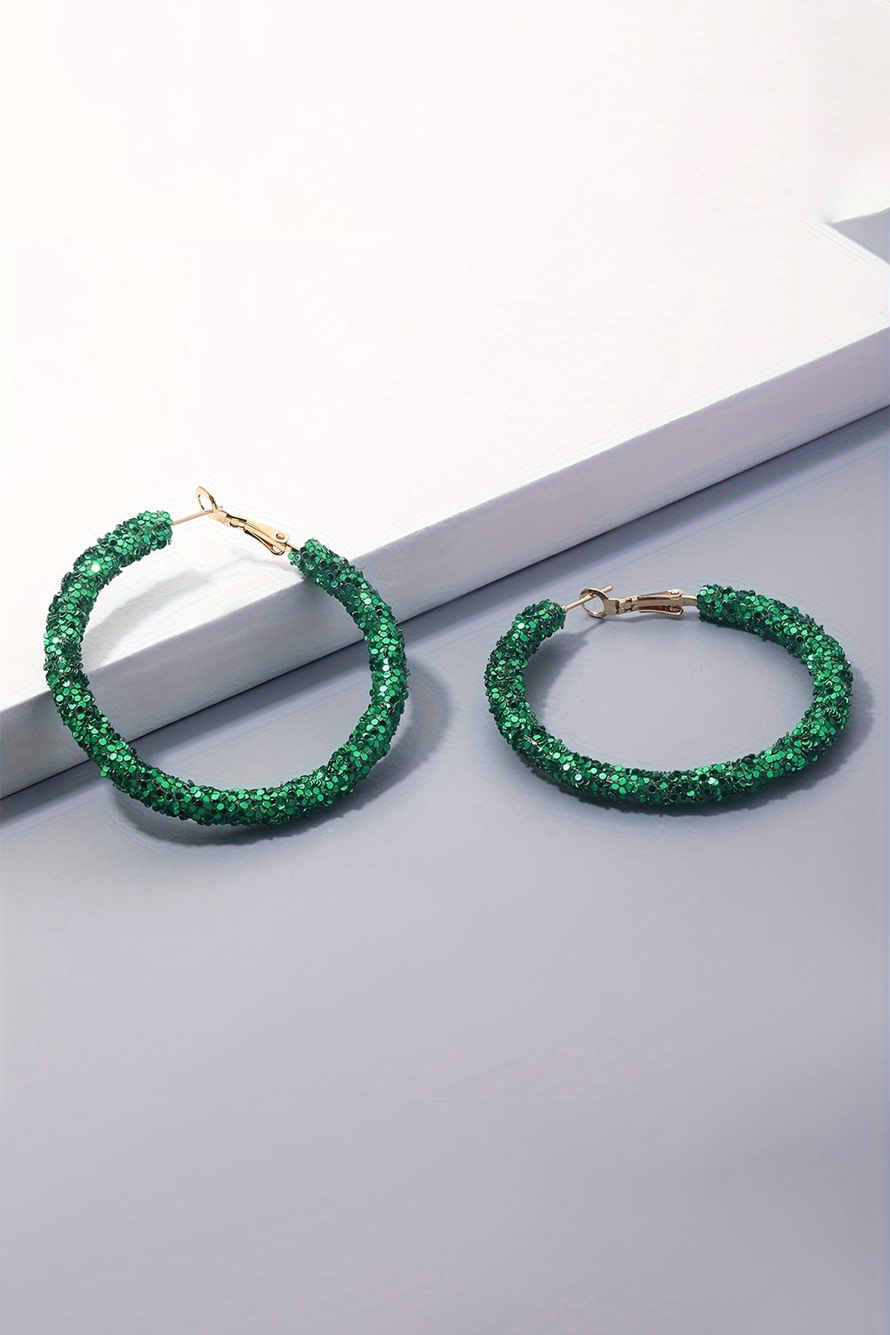 Dark Green St. Patricks Daring Sequin Loop Earrings