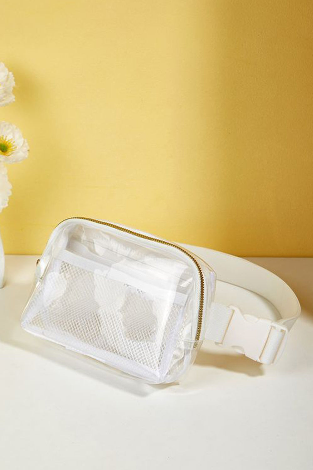 Bright White Adjustable Straps Zipper Clear Waist Bag