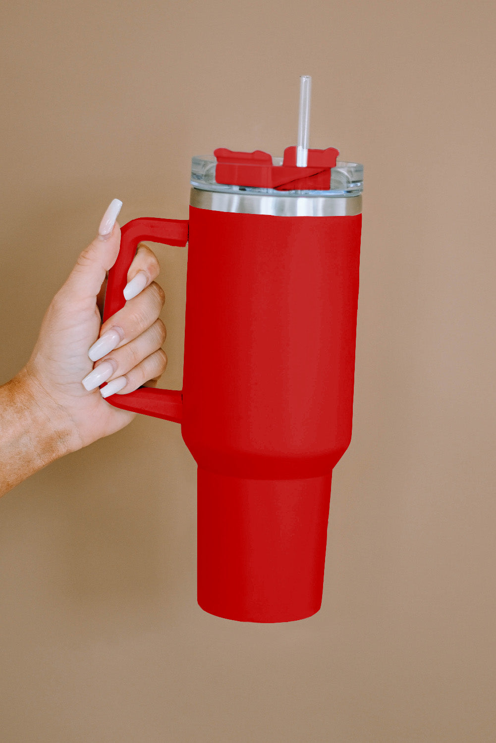 Red 304 Stainless Steel Insulated Tumbler Mug With Straw