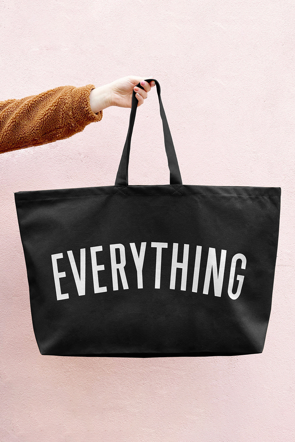 Black 73*17*44cm EVERYTHING Letter Print Large Canvas Tote Bag