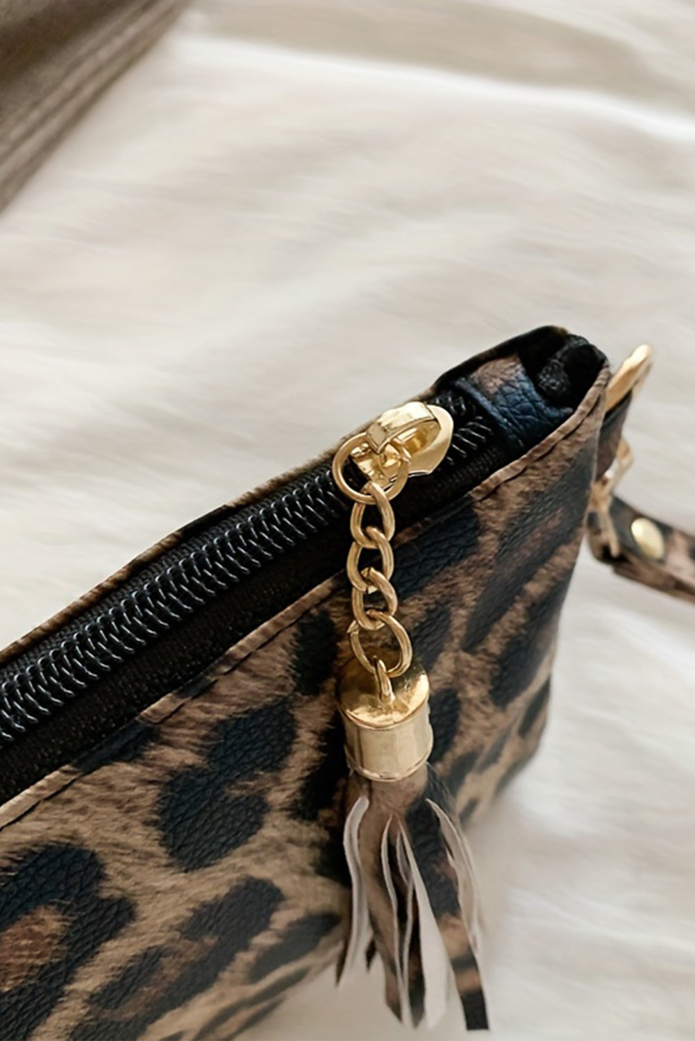 Chestnut Leopard Print Wrist Strap Zipped Wallet