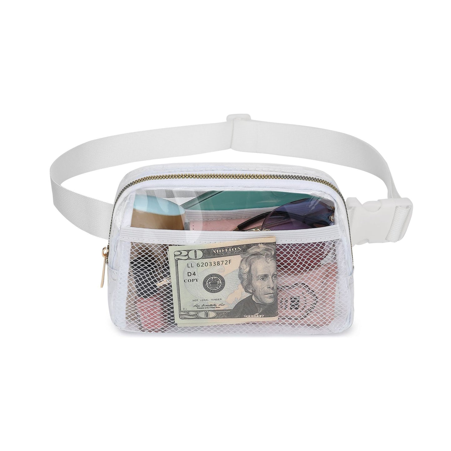 Bright White Adjustable Straps Zipper Clear Waist Bag