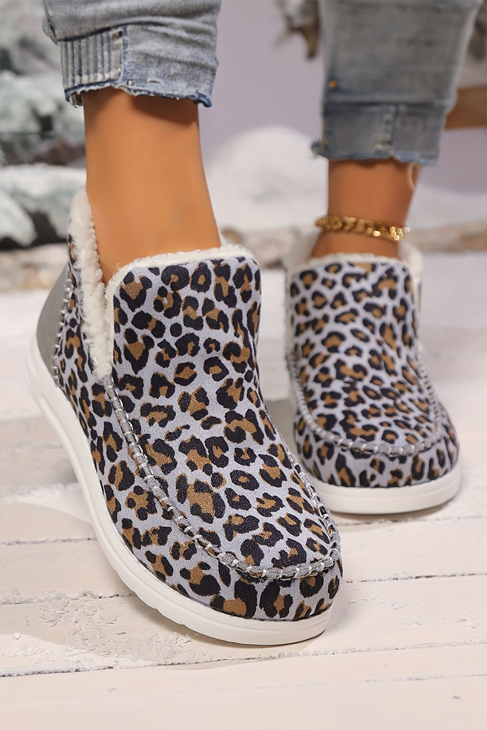 Brown Leopard Print Fleece Lined Winter Snow Boots