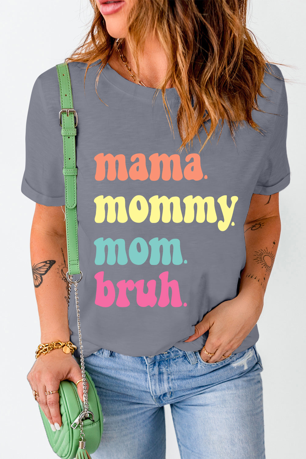 Gray Mama Letter Print Crew Neck Graphic Tee