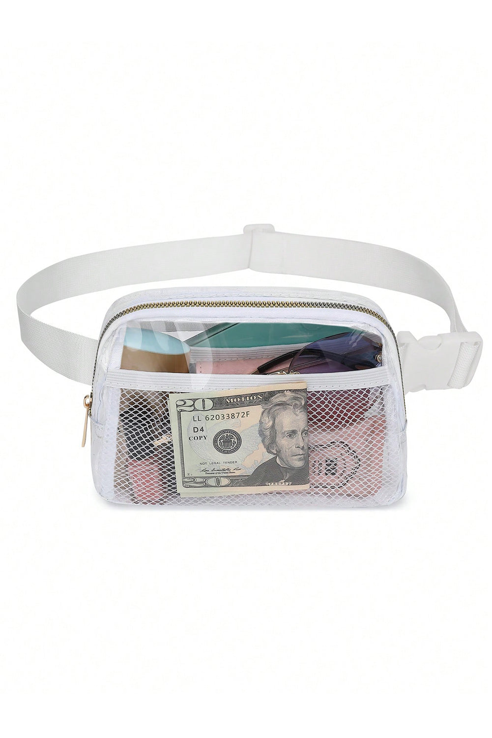 Bright White Adjustable Straps Zipper Clear Waist Bag