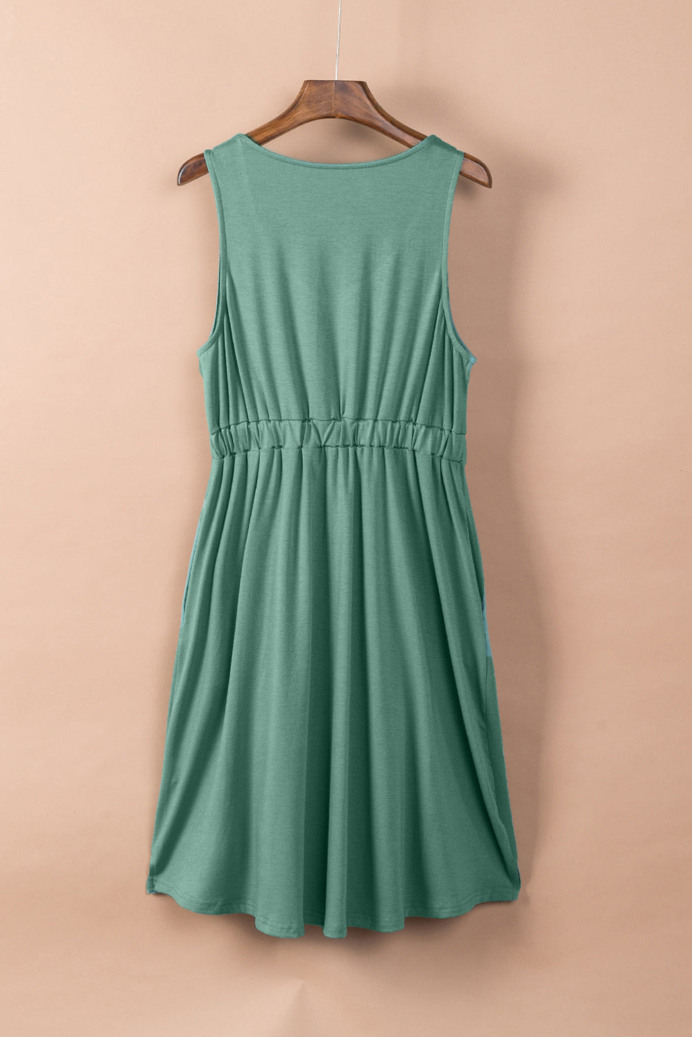 Green Sleeveless Button Front Short Basics Dress