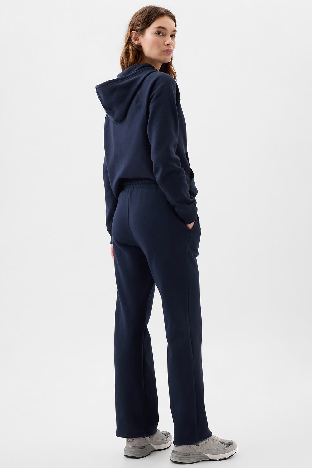 Navy Blue Plain Drawstring Waist Casual Straight Pants