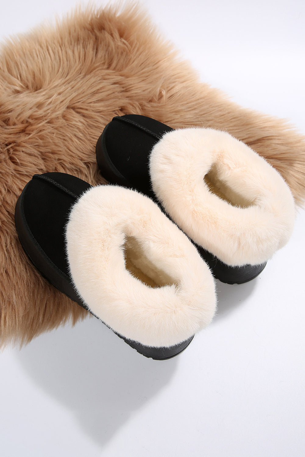 Chestnut Plush Suede Trim Thick Sole Flat Snow Boots