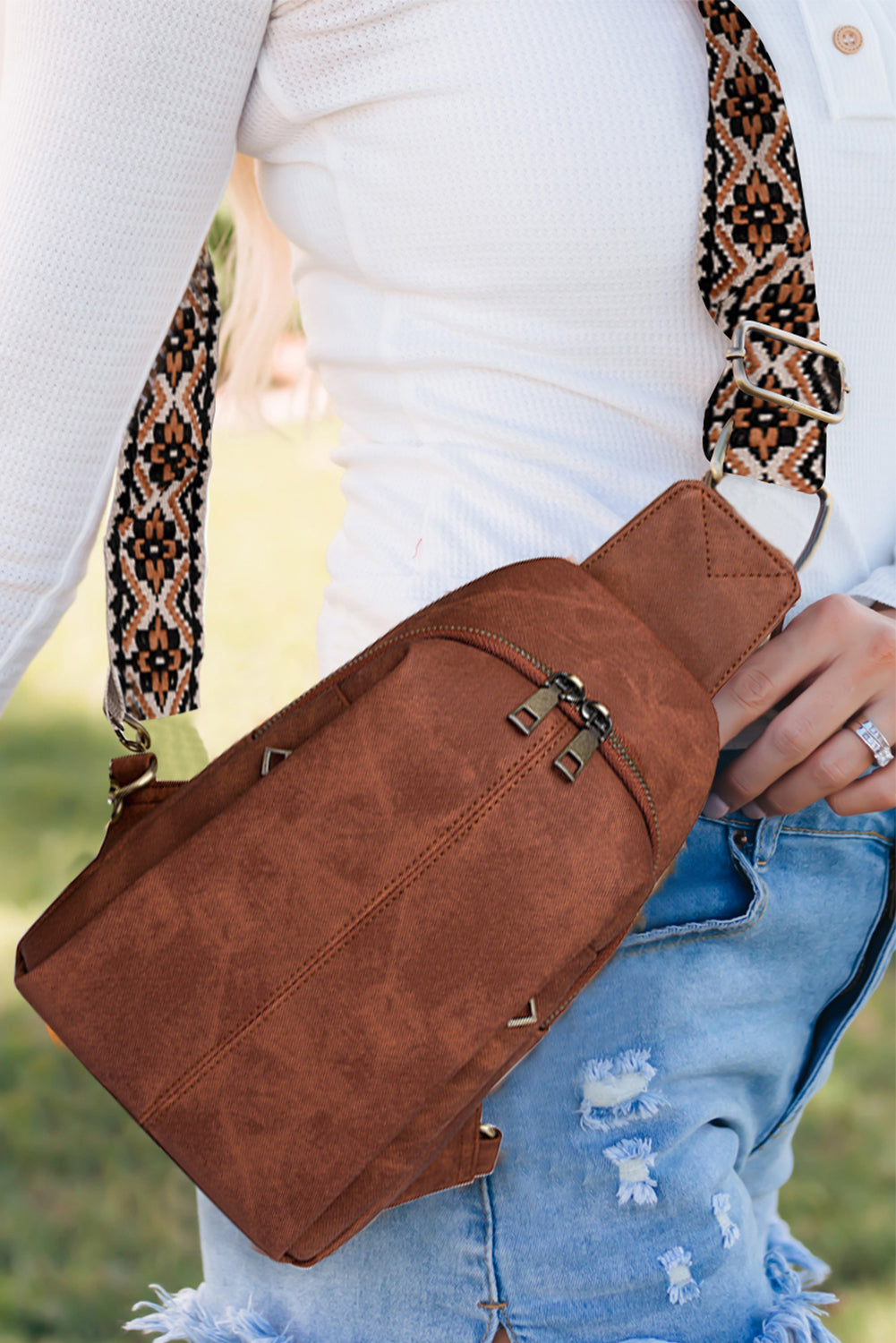 Rose Tan Plain Vintage Suede Crossbody Bag