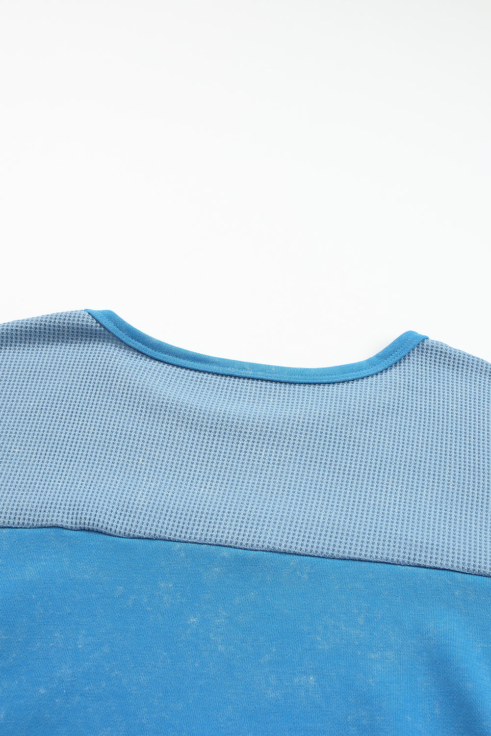 Sky Blue Plus Size Waffle Knit and Washed Patchwork Drop Shoulder Top