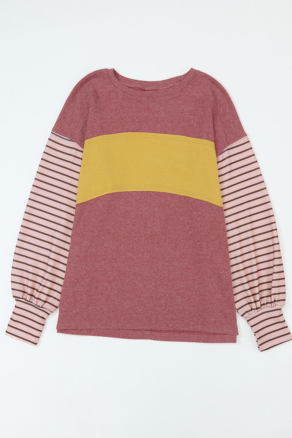 Red Colorblock Striped Bishop Sleeve Top with Side Slits