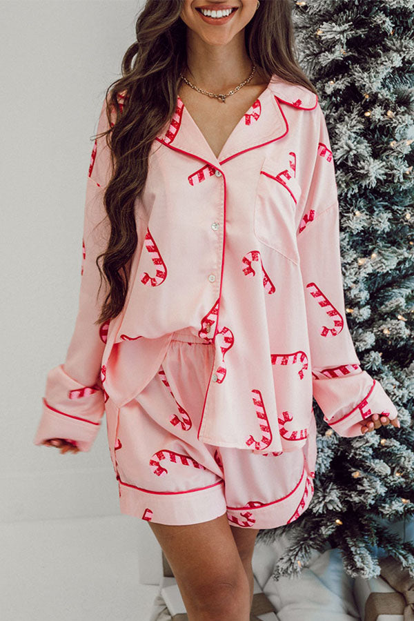 Green Candy Cane Print Christmas Pajama Set