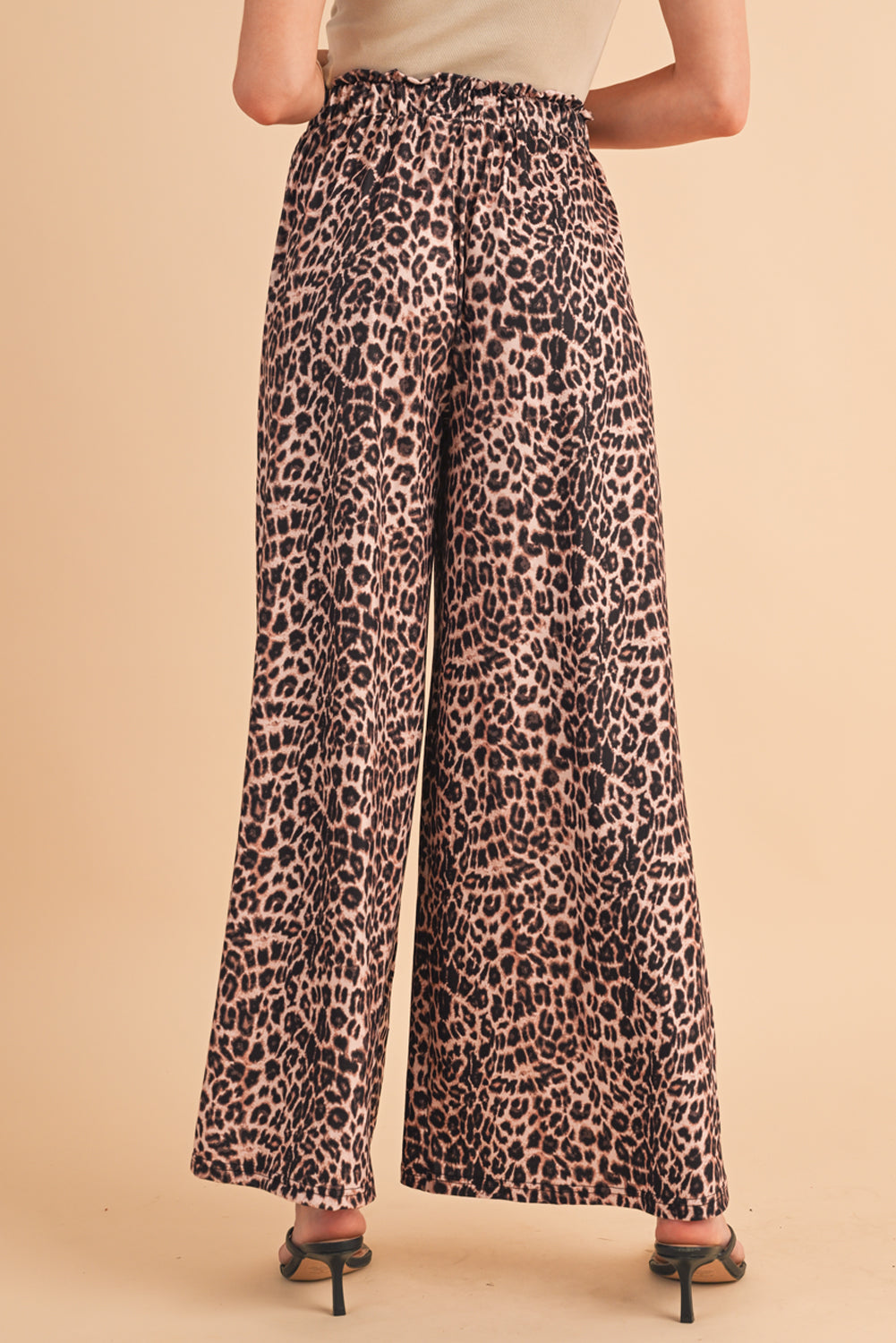 Beige Boho Leopard Print Wide Leg Pants