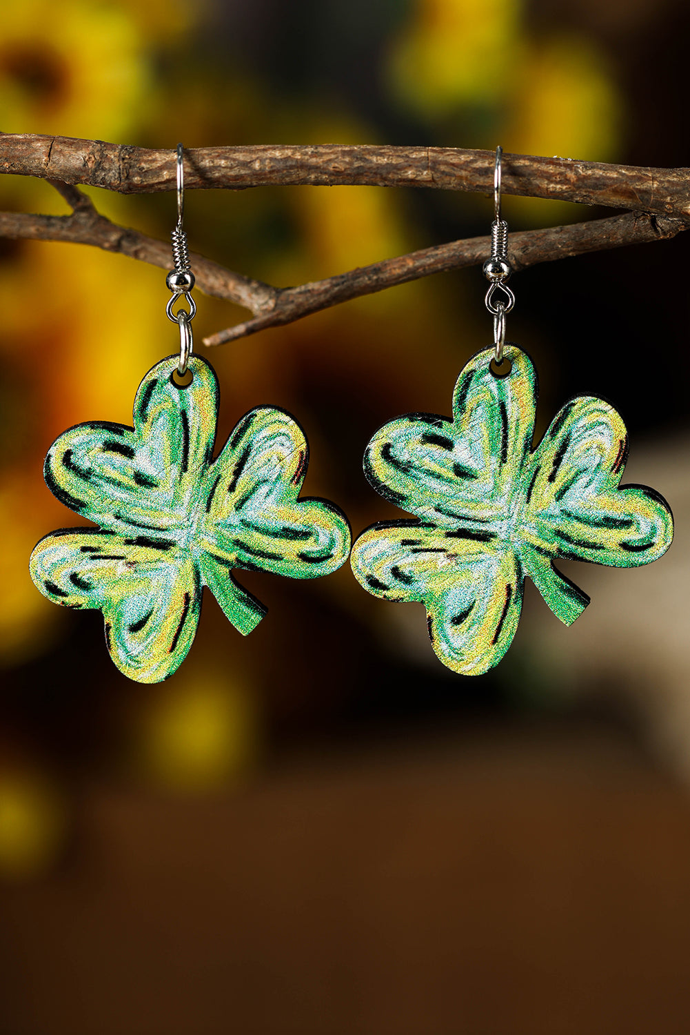 Light Green St Patrick Paint Shamrock Shape Drop Earrings