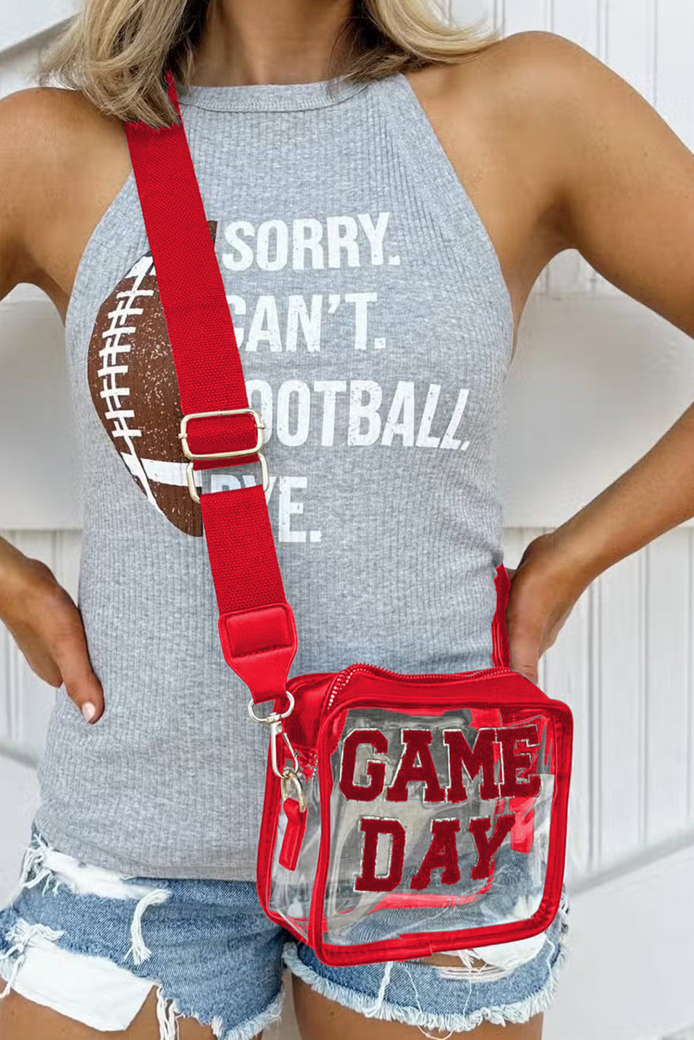 Fiery Red Chenille GAME DAY Pattern Clear Bag