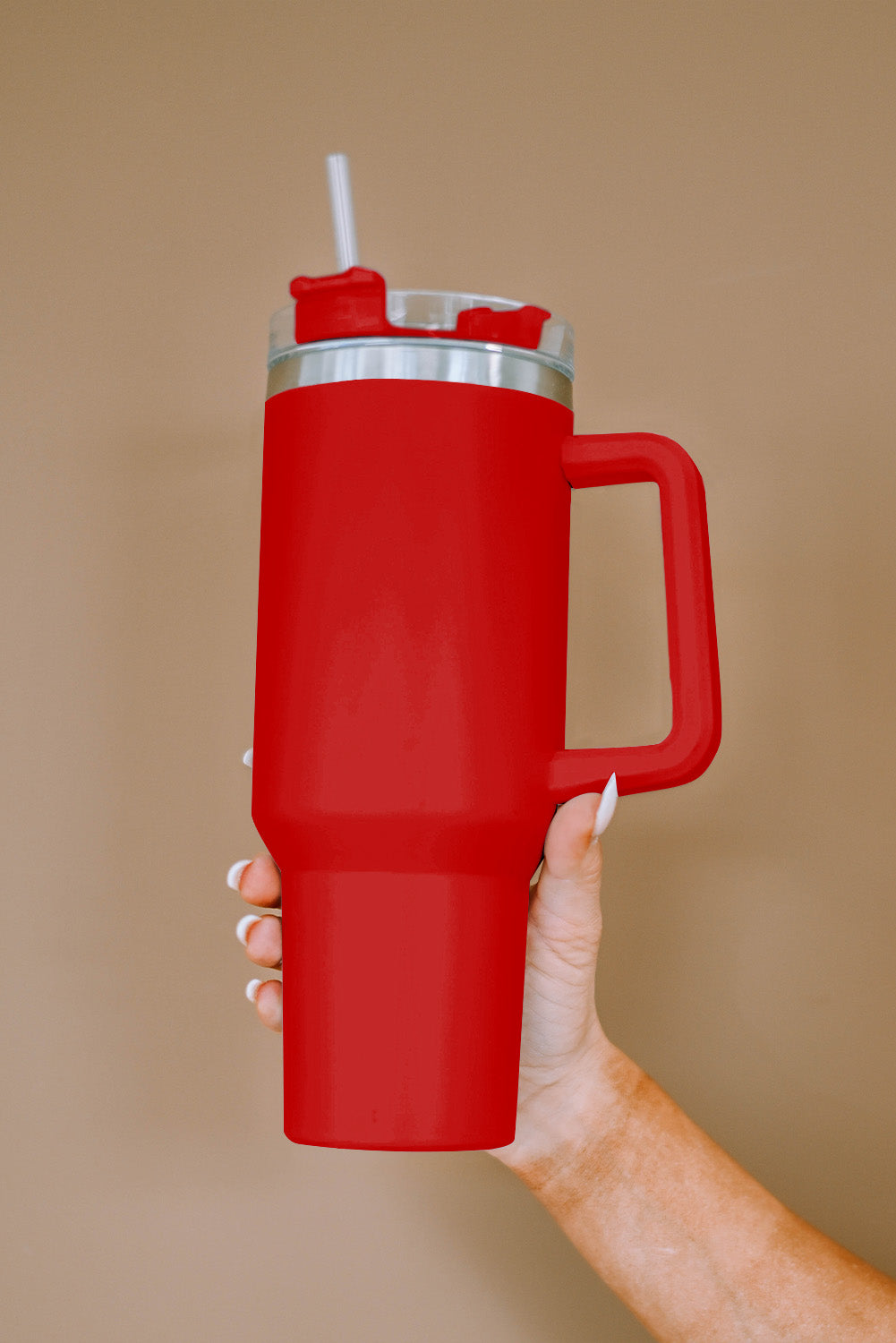 Red 304 Stainless Steel Insulated Tumbler Mug With Straw