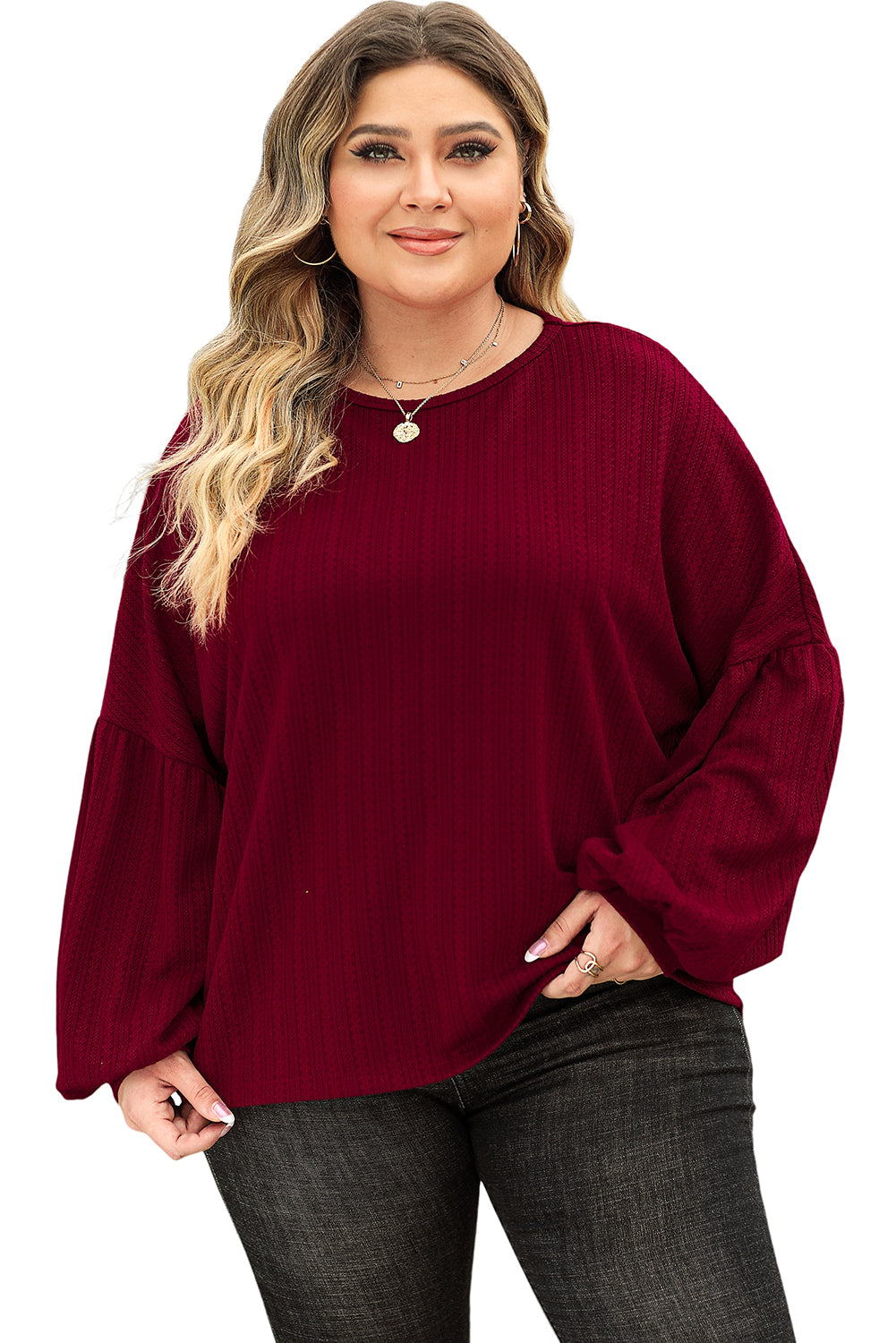 Ruby Plus Size Balloon Sleeve Textured Knit Top