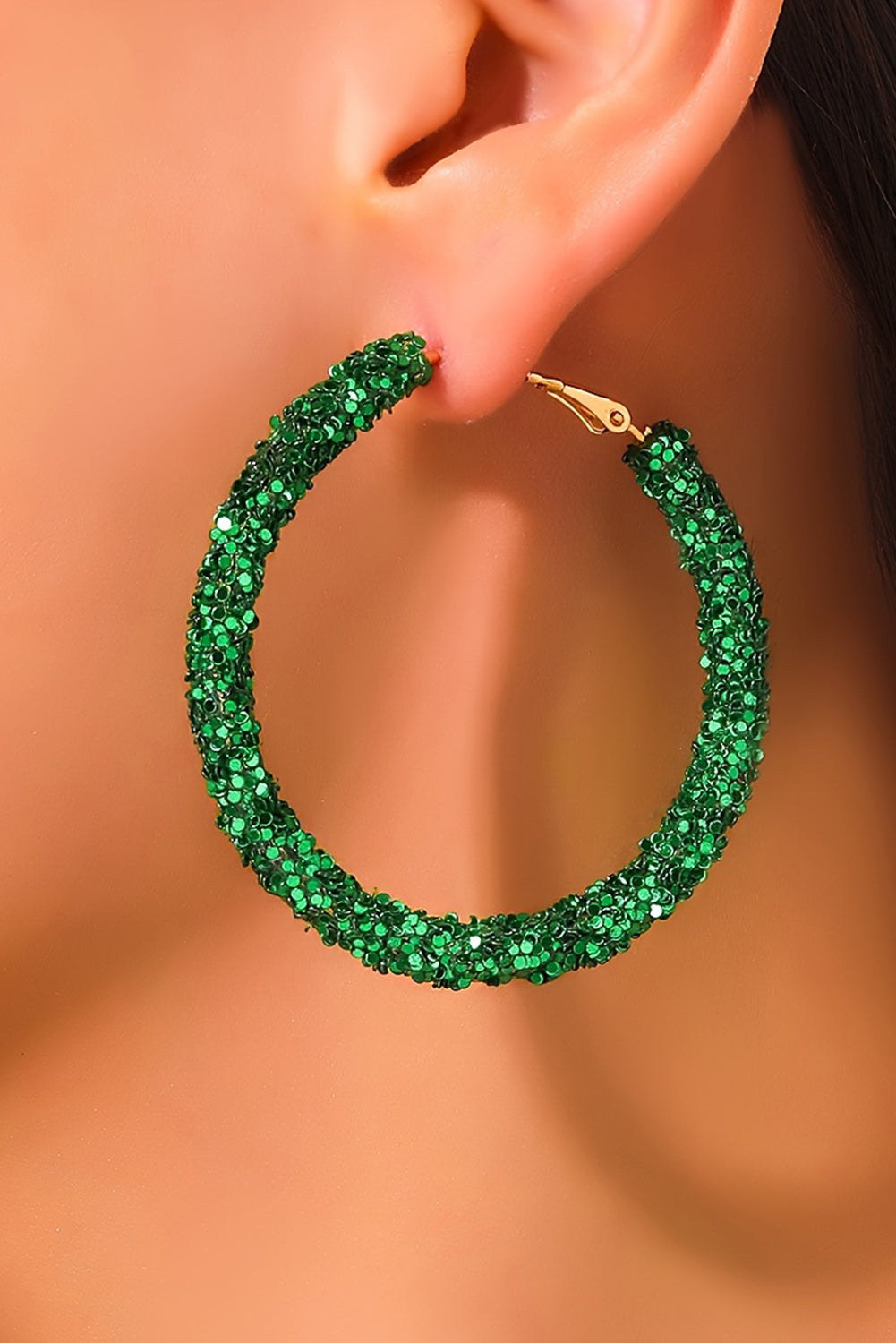 Dark Green St. Patricks Daring Sequin Loop Earrings