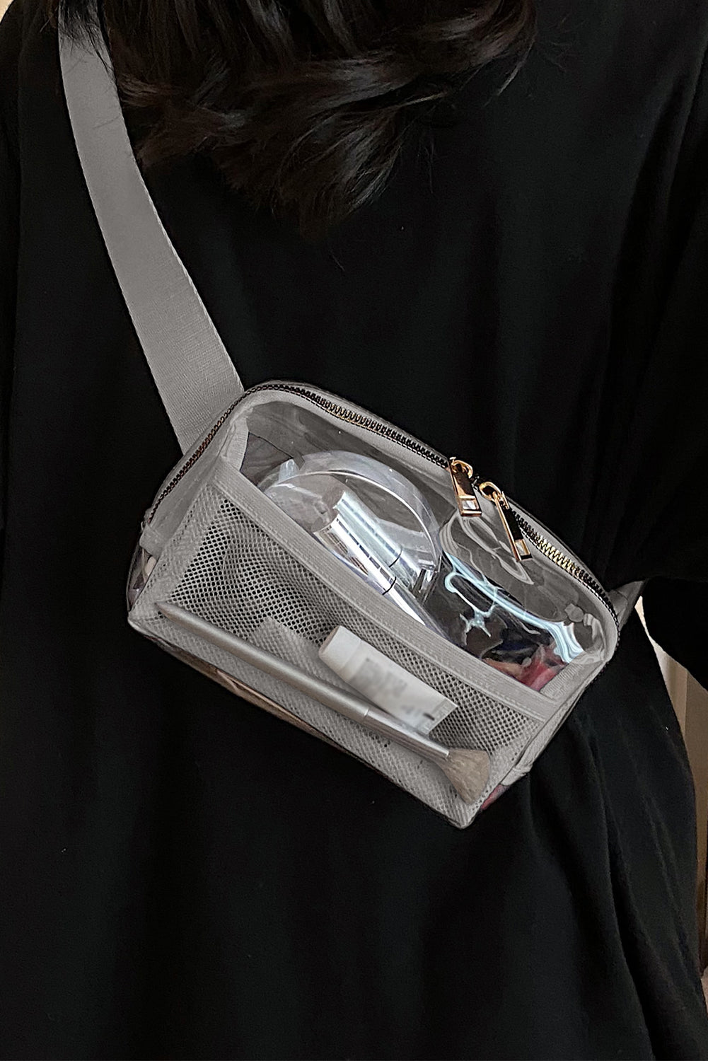 Bright White Adjustable Straps Zipper Clear Waist Bag