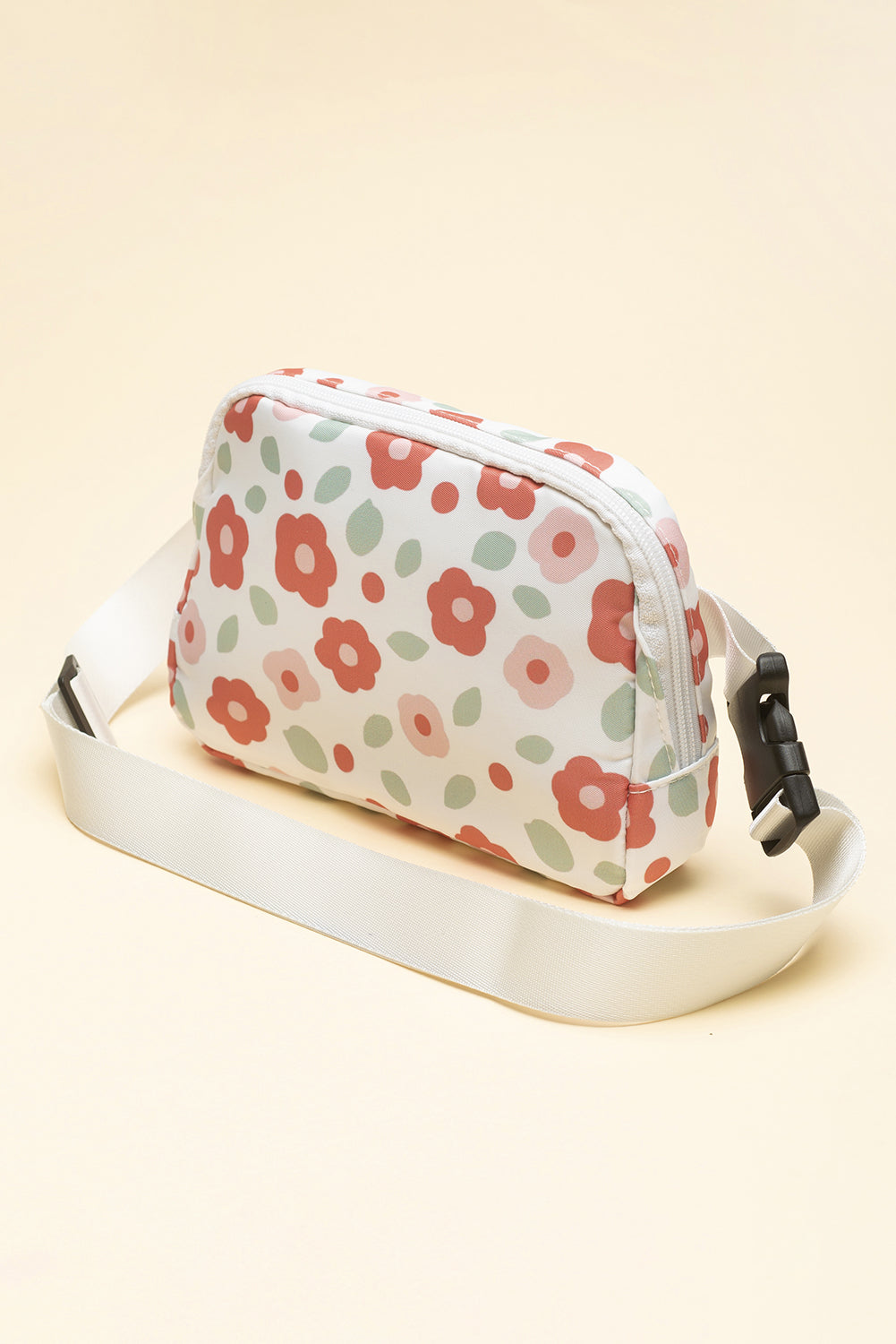 White 60s Vintage Flower Print Zip Up Crossbody Bag