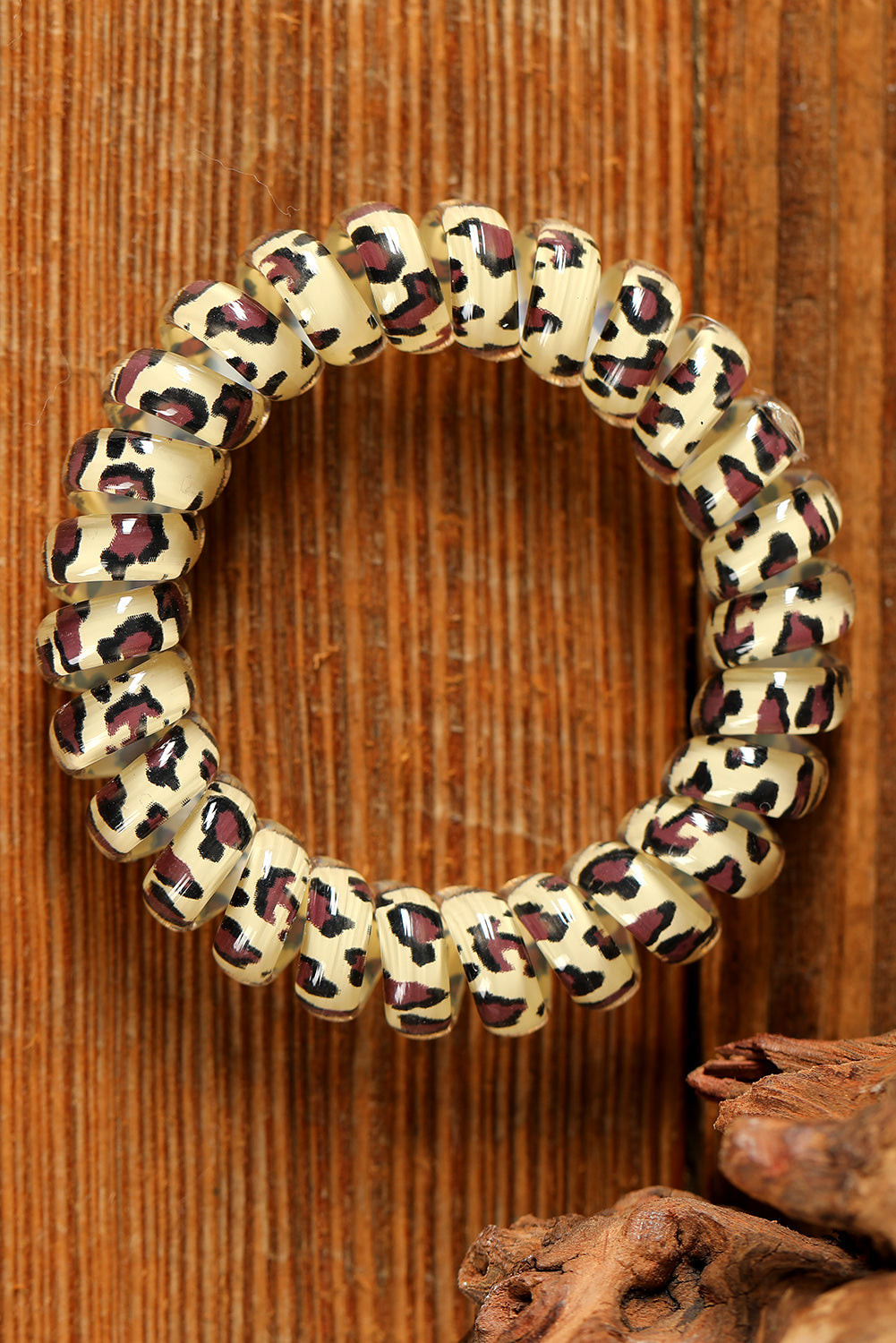 Brown Leopard Telephone Spiral Coil Wire Hair Tie