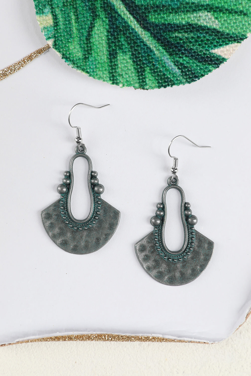 Silver Geometric Fan Dangle Earrings