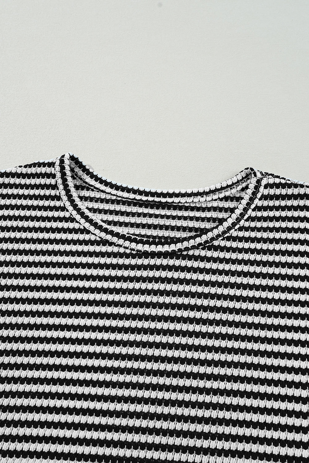 Black Striped Drop Shoulder Knit Plus Size Top