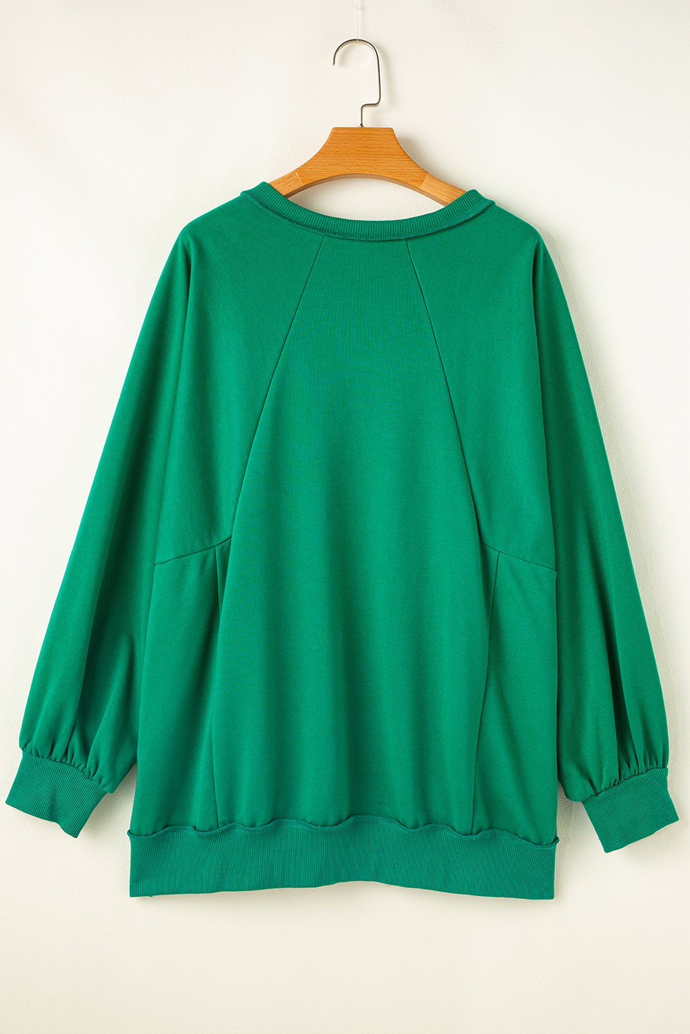 Bright Green Exposed Seam Notched Neck Plus Size Sweatshirt