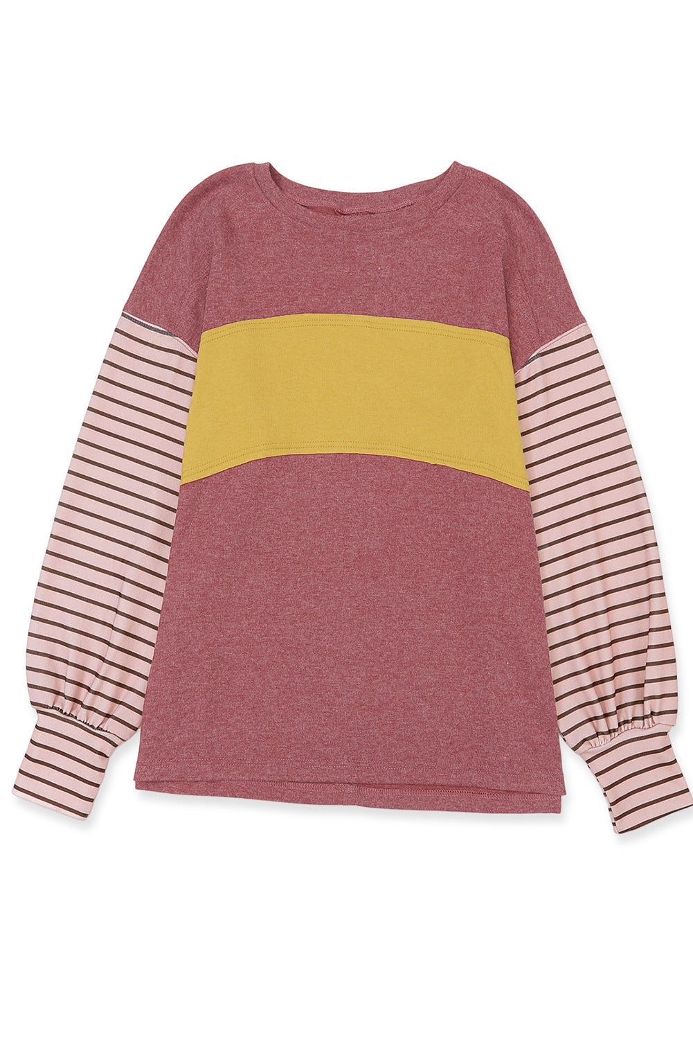 Red Colorblock Striped Bishop Sleeve Top with Side Slits