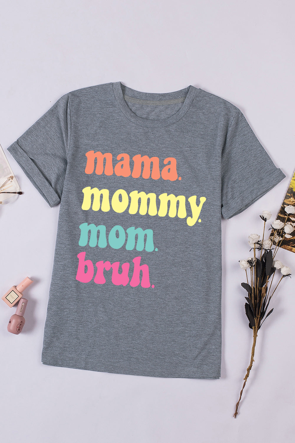 Gray Mama Letter Print Crew Neck Graphic Tee