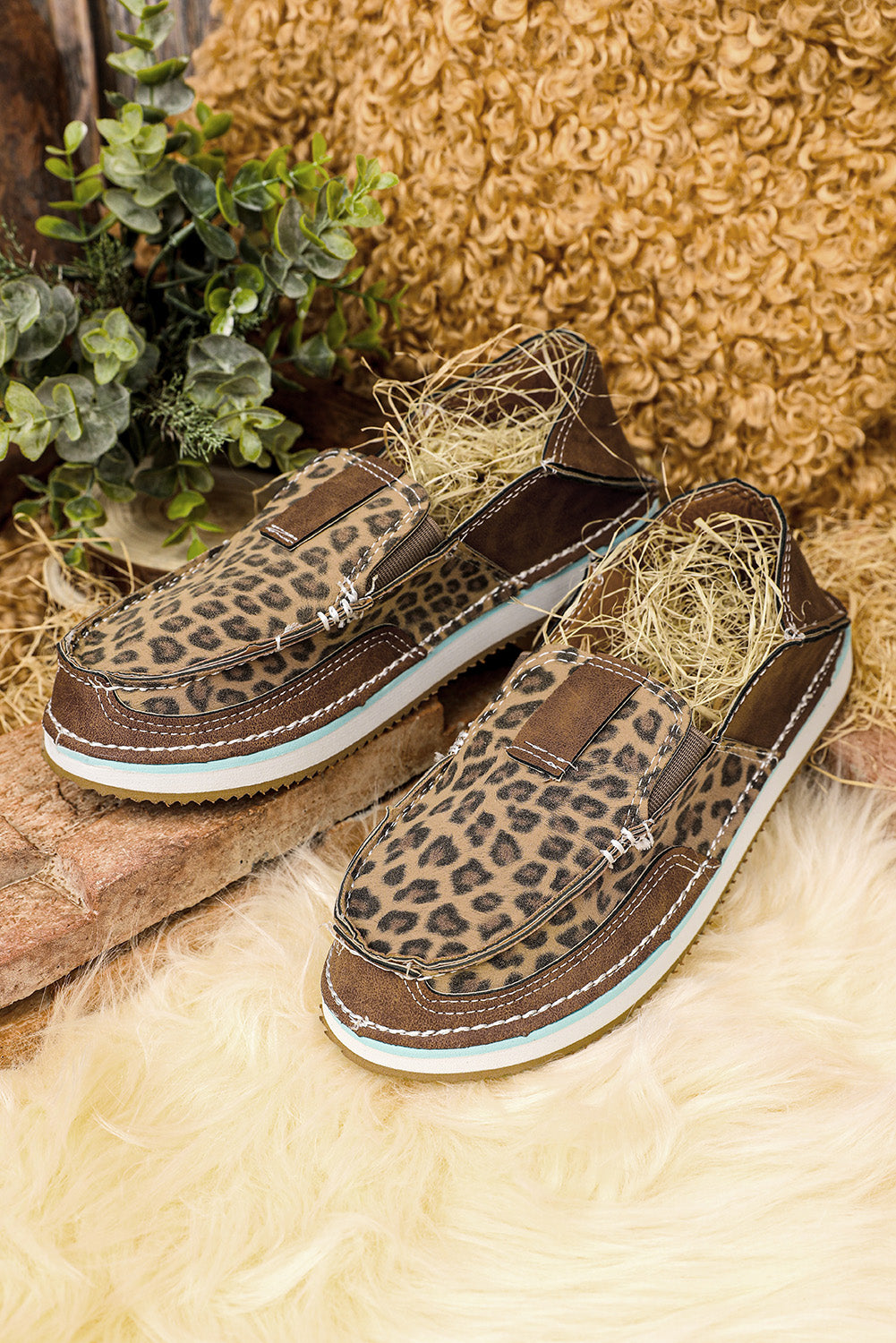 Brown Casual Leopard Colorblock Sneakers