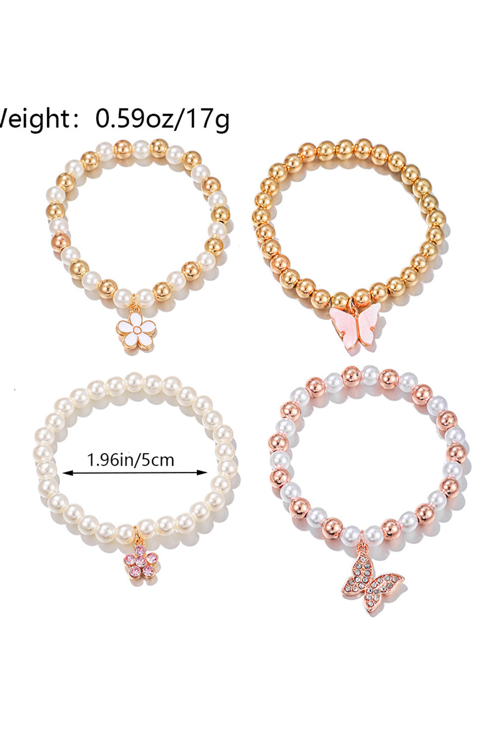 Apricot 4pcs Pearl Beading Butterfly Flower Bracelet Set