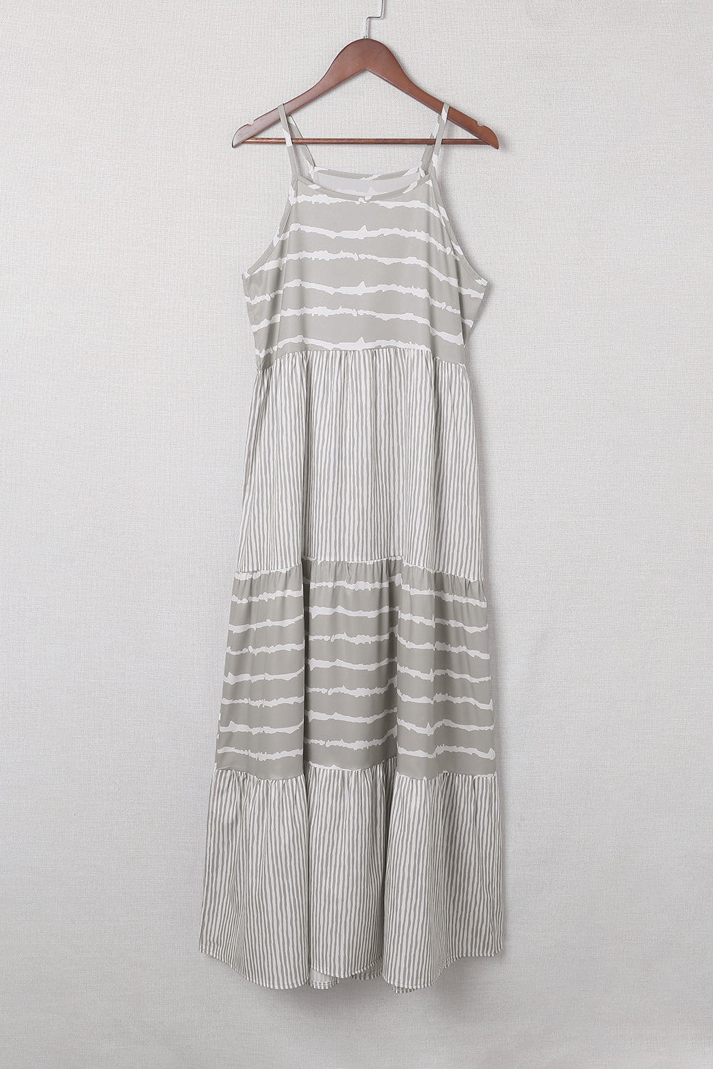 Grey Tie Dye Spaghetti Strap Summer Maxi Dress