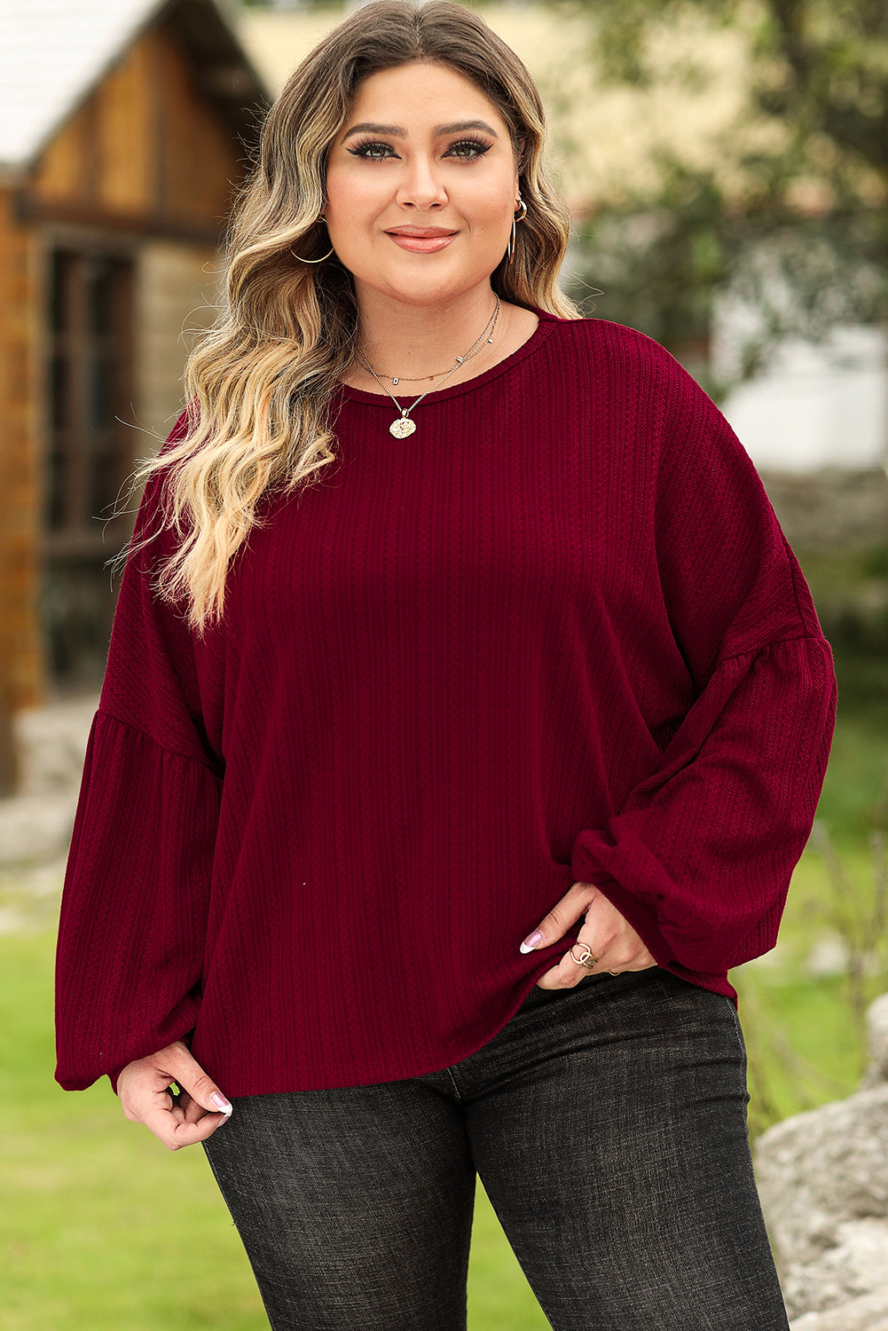 Ruby Plus Size Balloon Sleeve Textured Knit Top